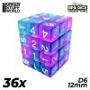 36x D6 12mm Dice - Clear Turquoise/Purple 2