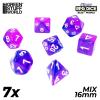 7x Mix 16mm Dice - Clear Blue/Purple