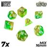 7x Mix 16mm Dice - Clear Orange/Green